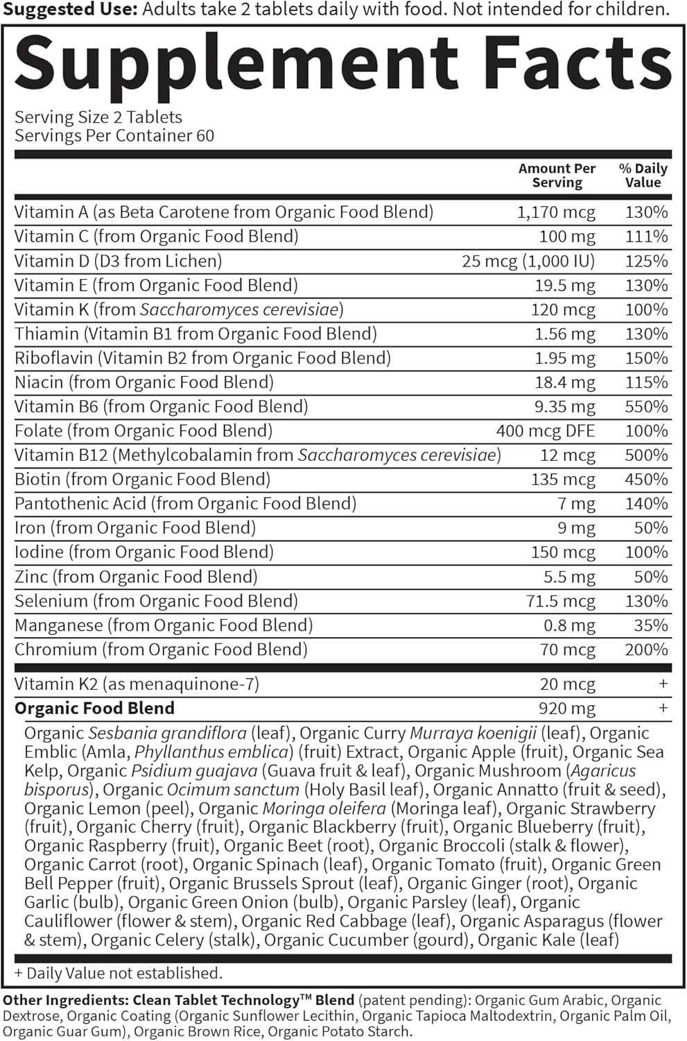 Garden of Life mykind Organics Women's Multi Ingredients