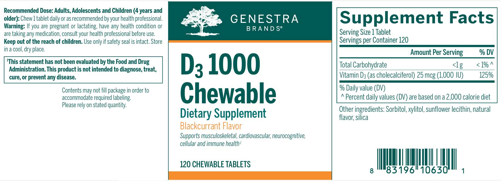 Genestra Brands D3 1000 Chewable New Look