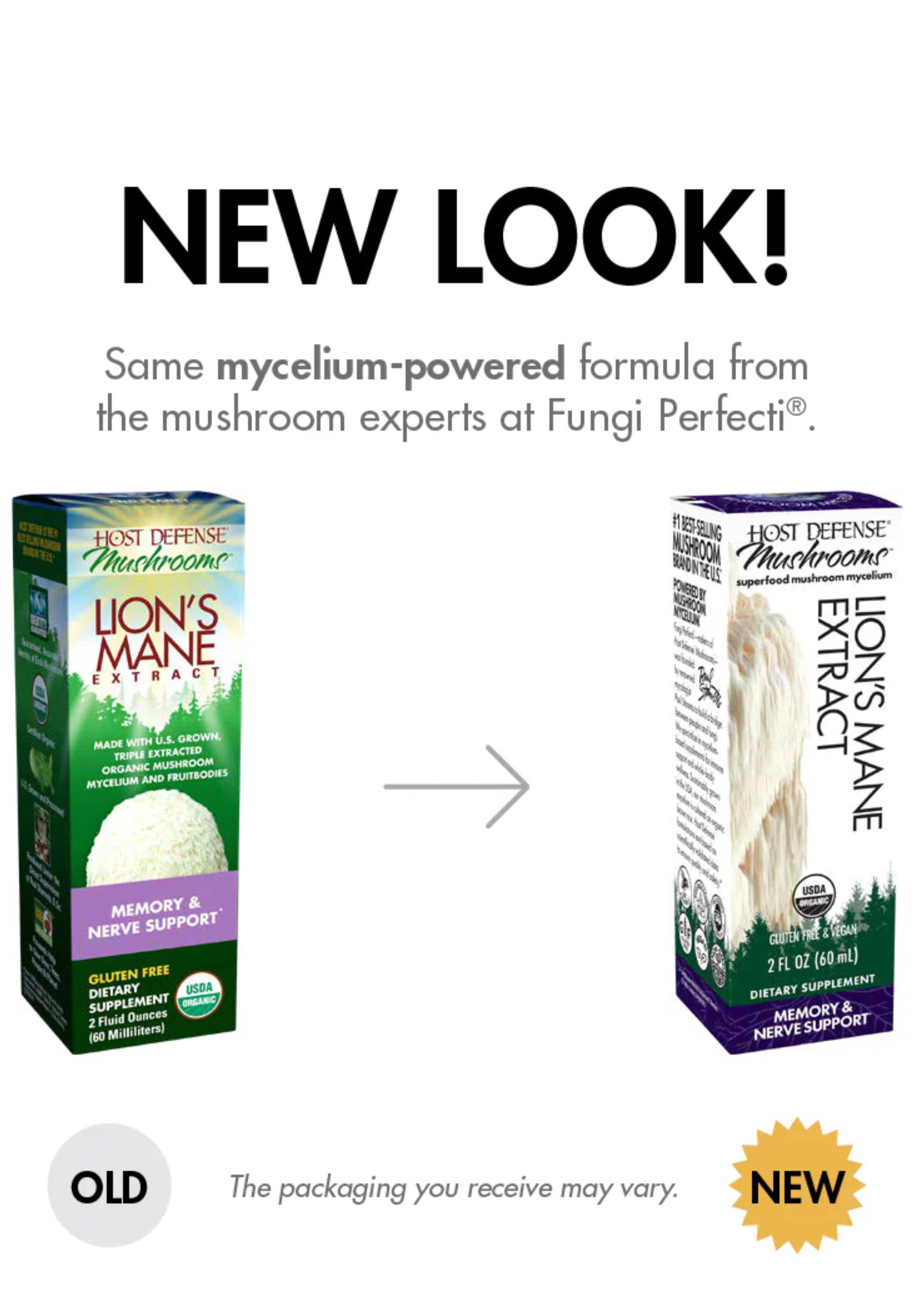 Host Defense Lion's Mane Extract new look