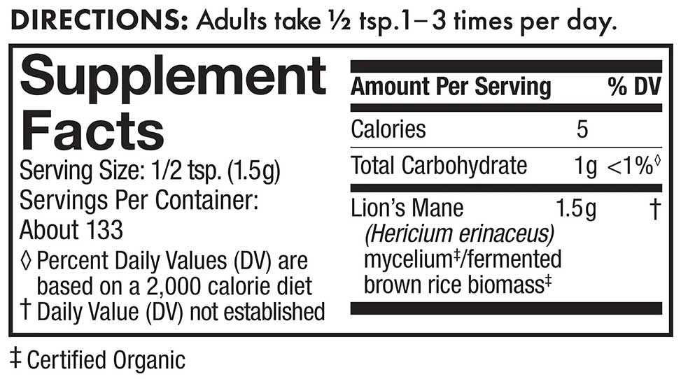 Host Defense Lion's Mane Mycelium Ingredients