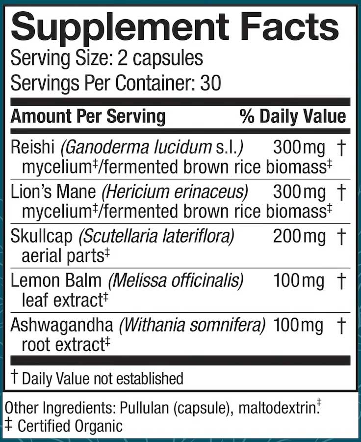Host Defense MycoBotanicals Stress Decompress Capsules Ingredients