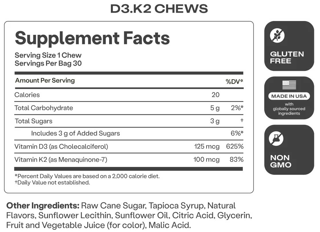 HumanN D3 + K2 Vitamin Chews Ingredients