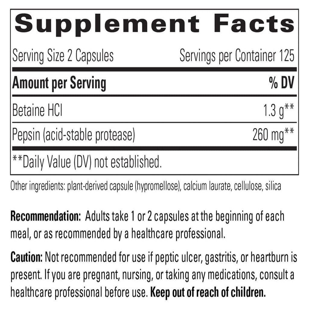 Integrative Therapeutics Betaine HCl Ingredients