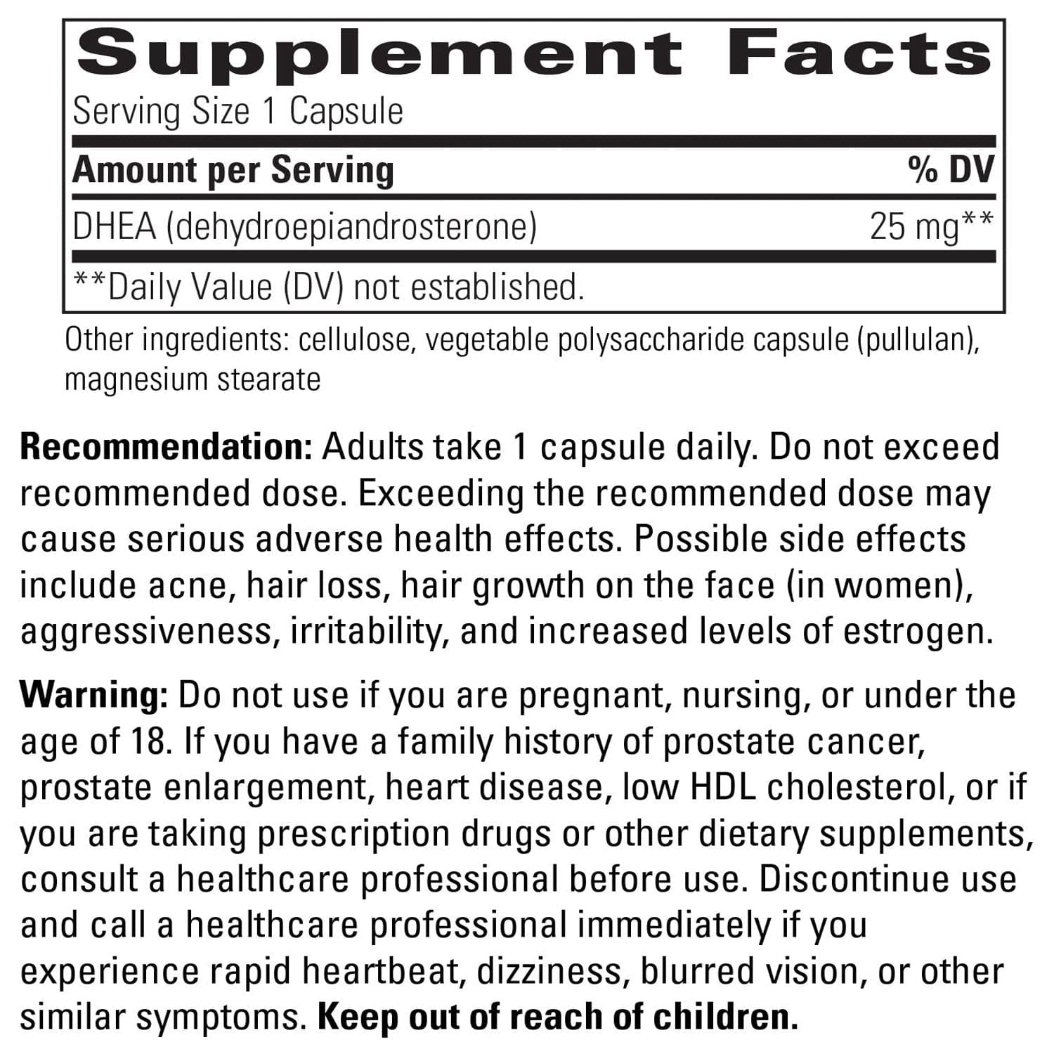 Integrative Therapeutics DHEA-25 Ingredients