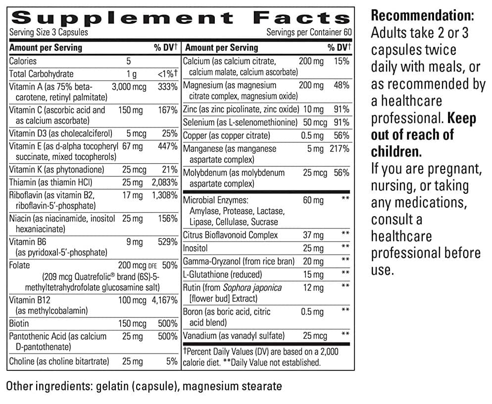 Integrative Therapeutics Nutrivitamin Enzyme Complex without Iron Ingredients