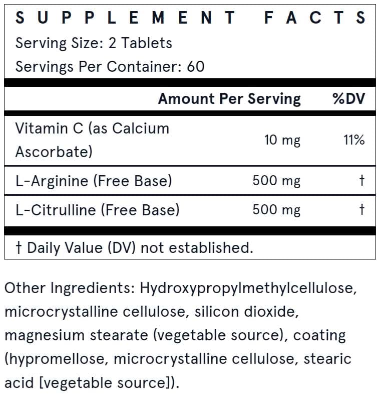 Jarrow Formulas Arginine-Citrulline Sustain Ingredients
