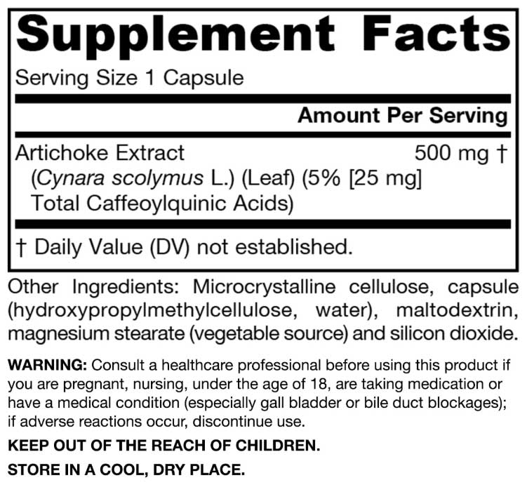 Jarrow Formulas Artichoke 500 mg Ingredients