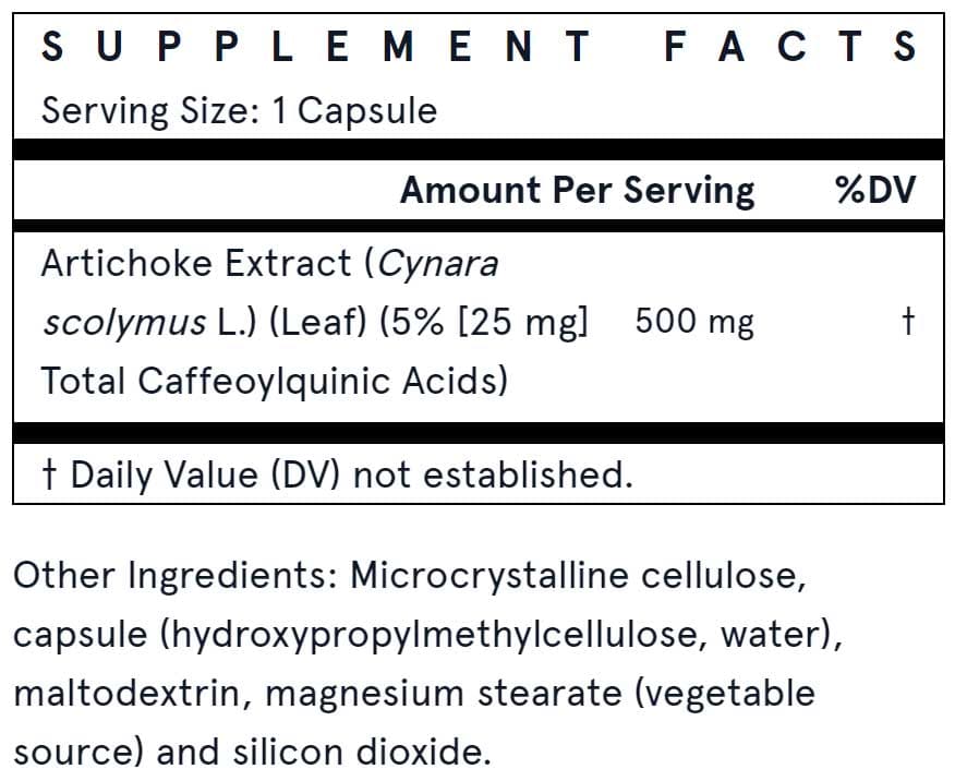 Jarrow Formulas Artichoke 500 mg Ingredients 