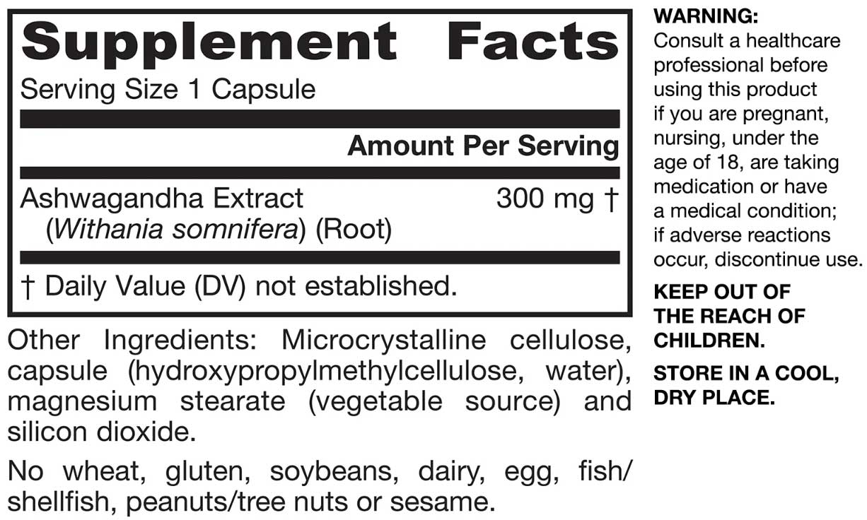 Jarrow Formulas Ashwagandha 300 mg Ingredients