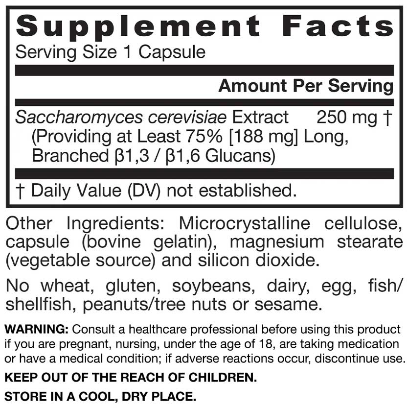 Jarrow Formulas Beta Glucan 250 mg Ingredients