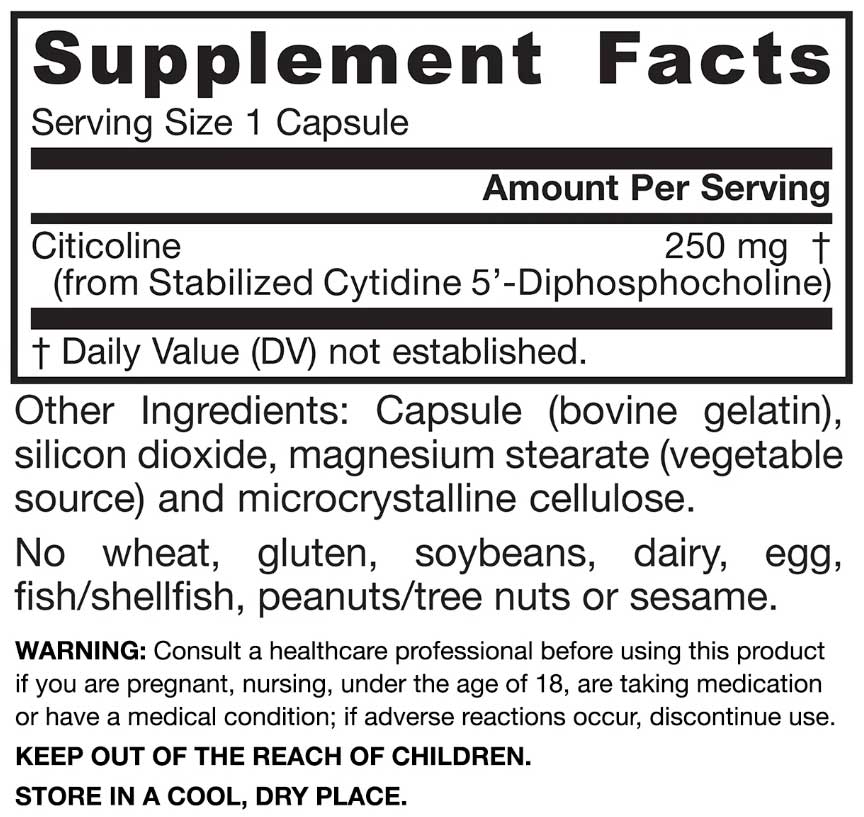 Jarrow Formulas Citicoline CDP Choline 250 mg Ingredients