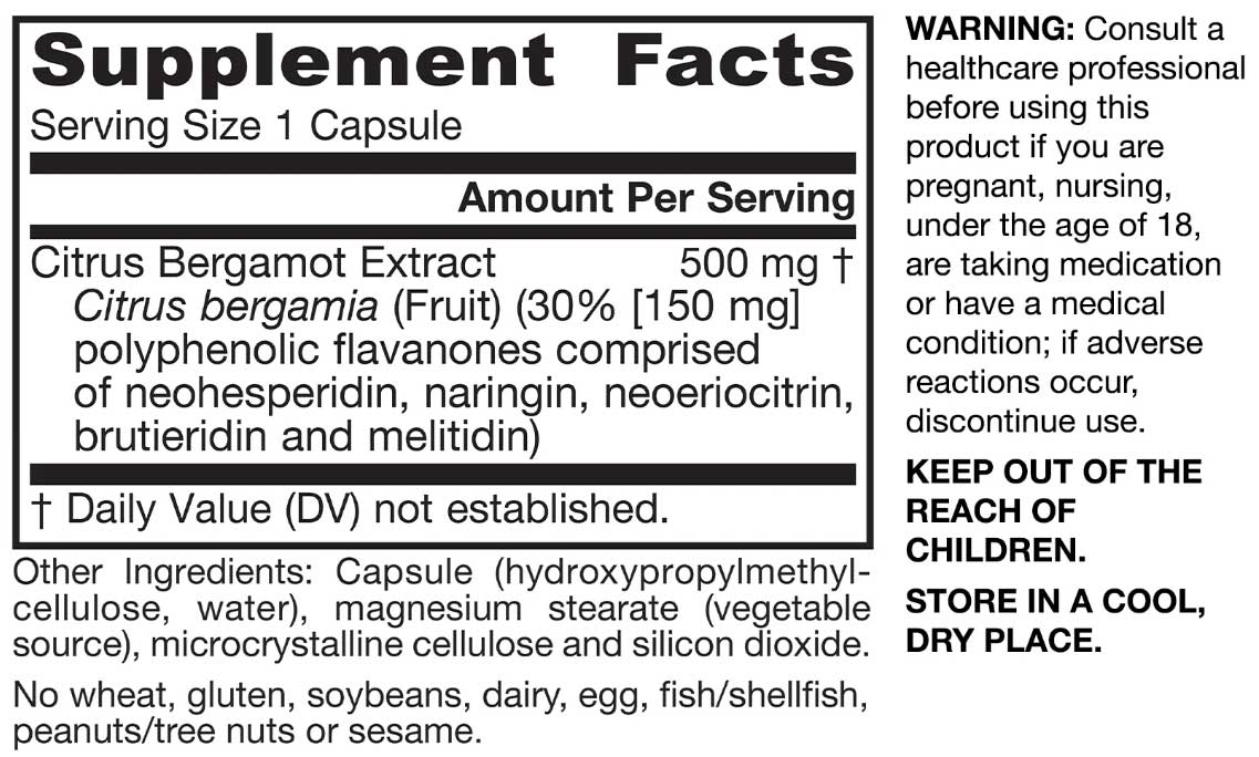 Jarrow Formulas Citrus Bergamot 500 mg Ingredients