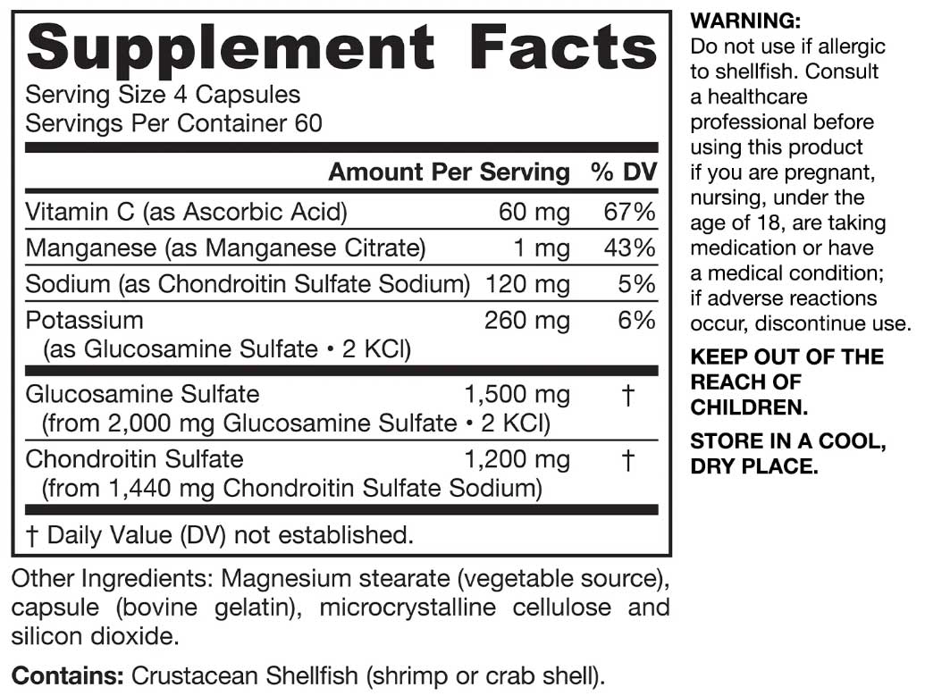 Jarrow Formulas Glucosamine + Chondroitin Ingredients