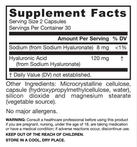 Jarrow Formulas Hyaluronic Acid Ingredients