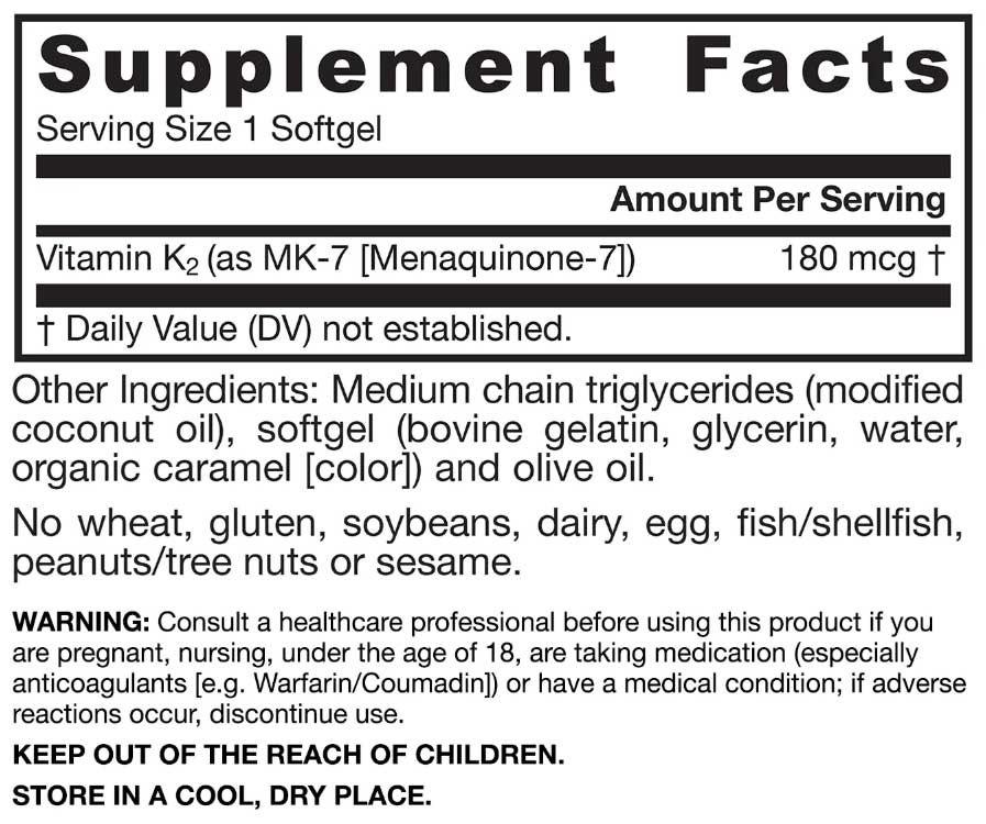 Jarrow Formulas MK-7 180 mcg Ingredients