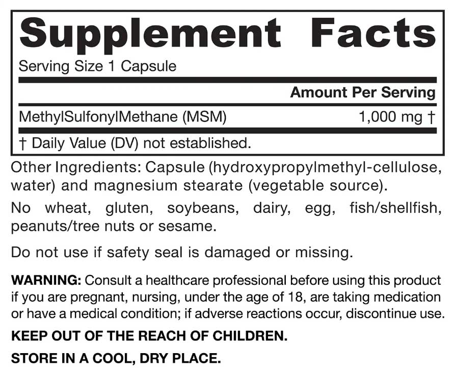 Jarrow Formulas MSM Sulfur 1000 mg Ingredients