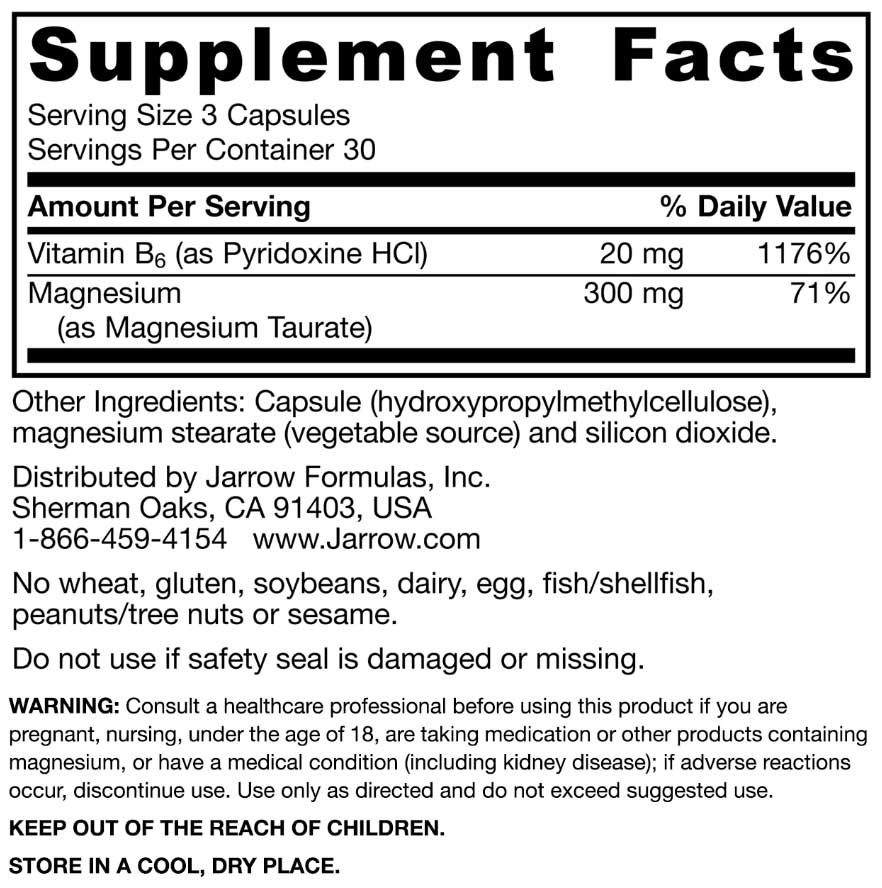 Jarrow Formulas Magnesium Taurate Ingredients