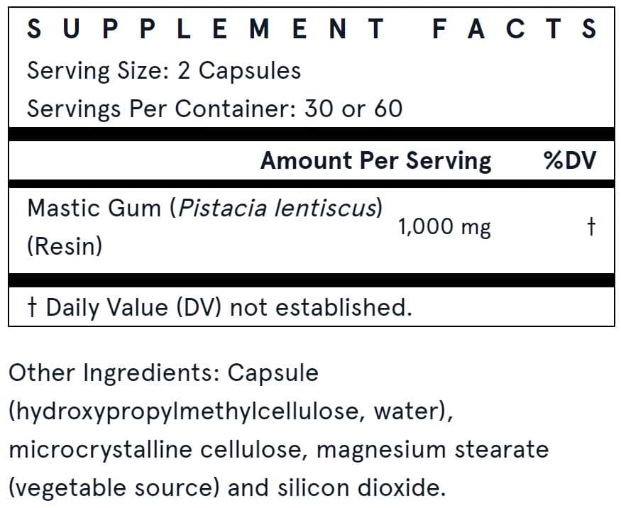 Jarrow Formulas Mastic Gum 1,000 mg Ingredients