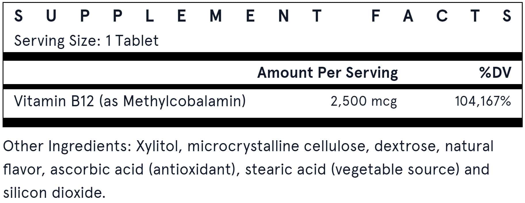 Jarrow Formulas Methyl B12 2500 mcg Ingredients