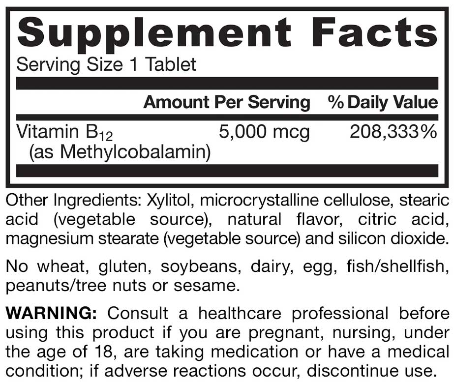 Jarrow Formulas Methyl B-12 5000 mcg Ingredients