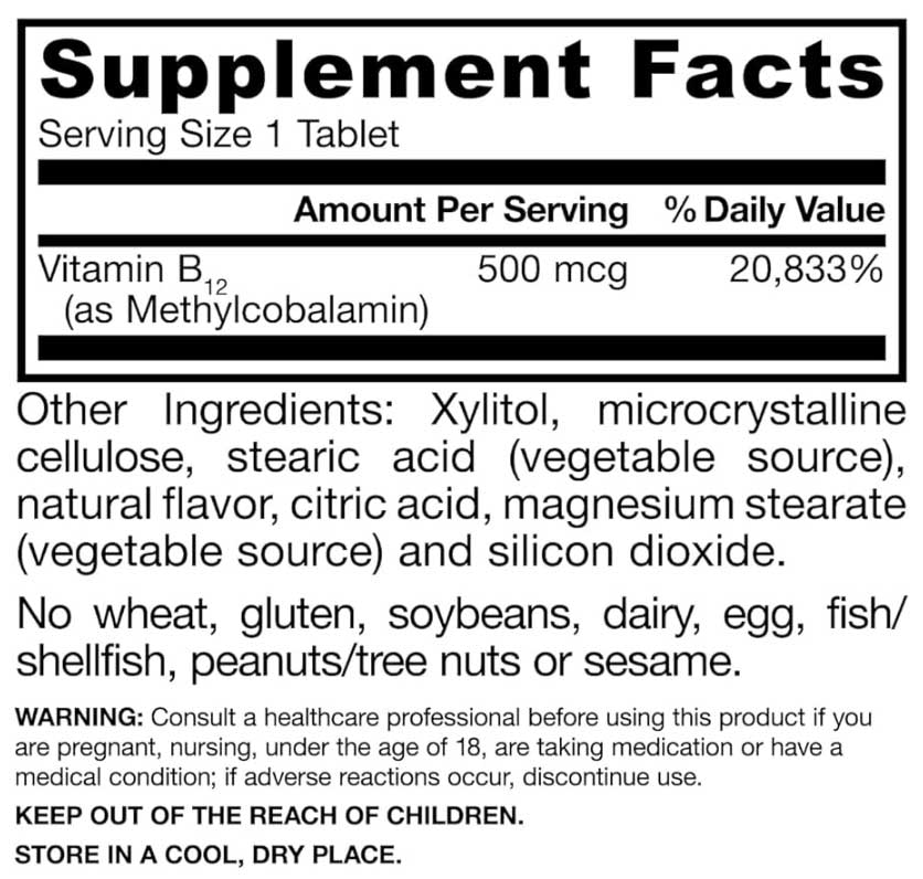 Jarrow Formulas Methyl B-12 500 mcg Ingredients