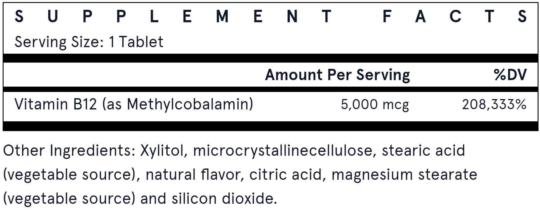 Jarrow Formulas Methyl B-12 5000 mcg Ingredients 