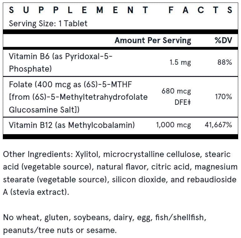 Jarrow Formulas Methyl B-12 & Methyl Folate (Lemon) Ingredients