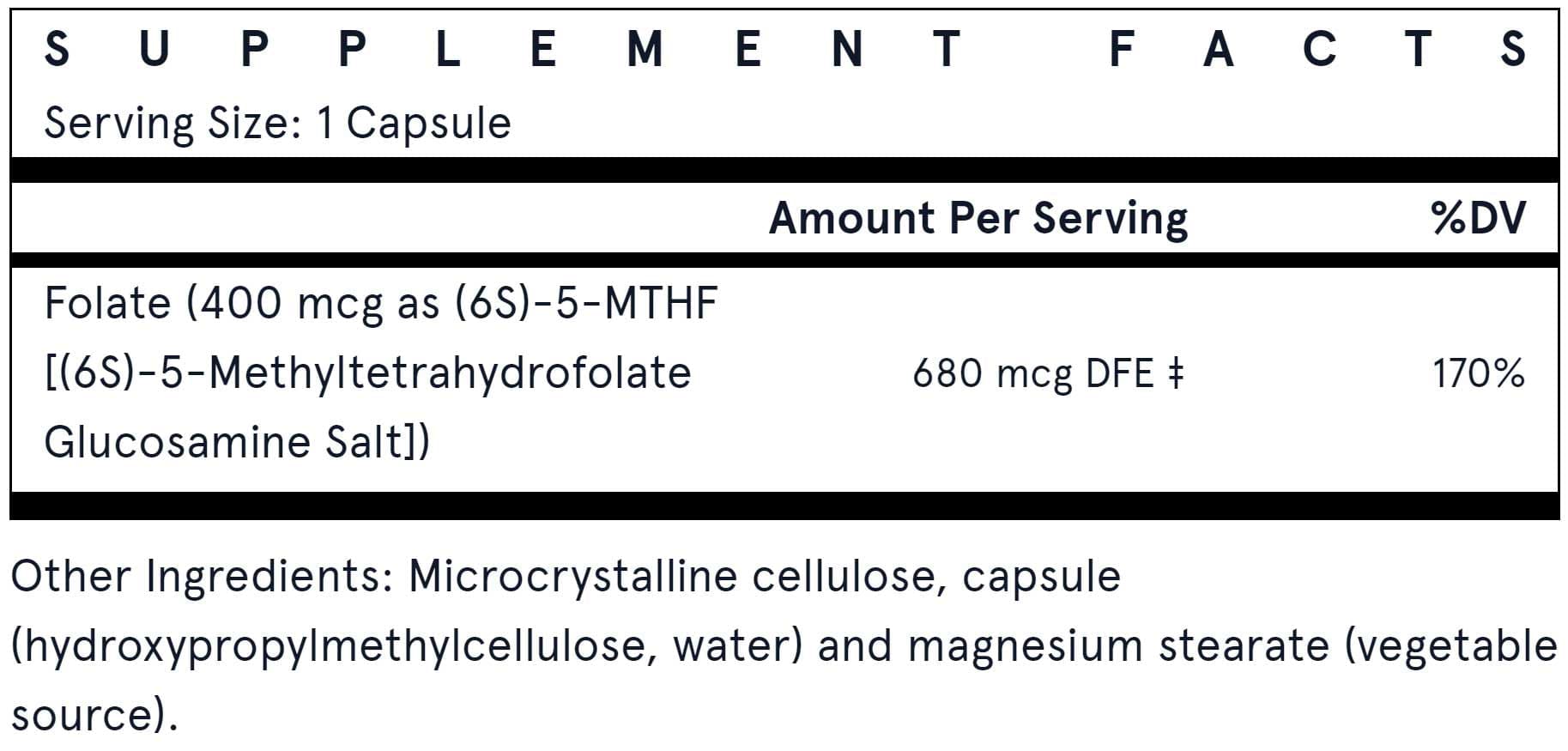Jarrow Formulas Methyl Folate 400 mcg Ingredients