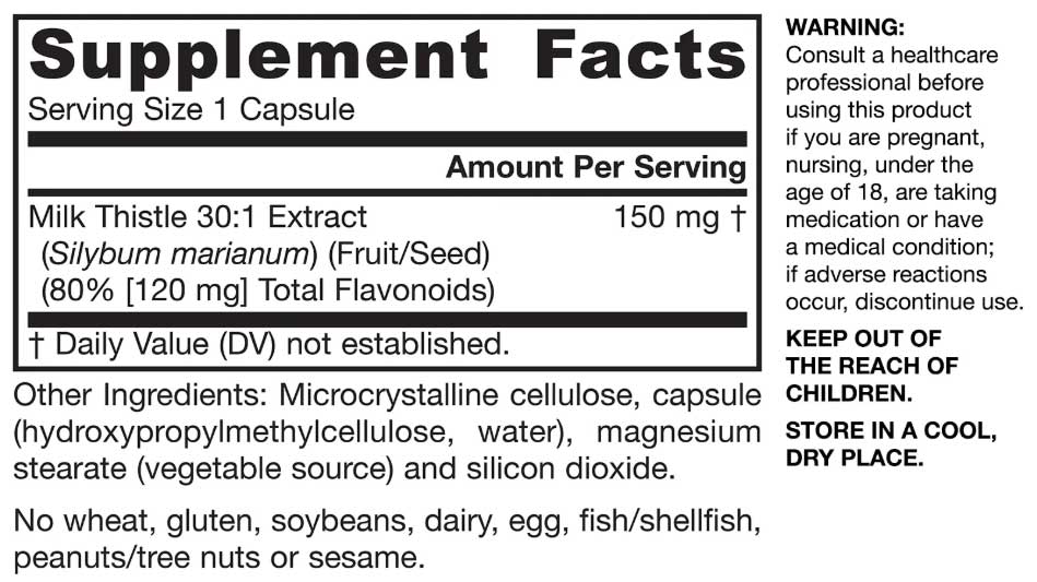Jarrow Formulas Milk Thistle 150 mg Ingredients