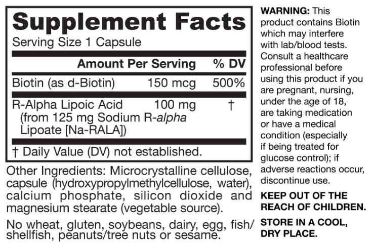 Jarrow Formulas R-Alpha Lipoic Acid Ingredients