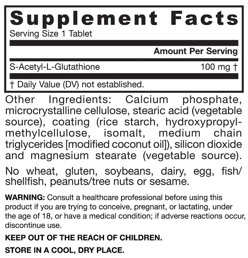 Jarrow Formulas S-Acetyl L-Glutathione 100 mg Ingredients