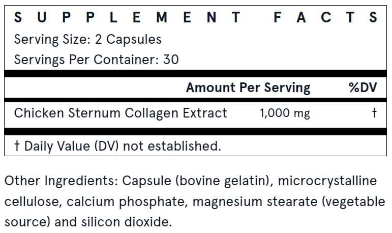 Jarrow Formulas Type 2 Collagen Ingredients
