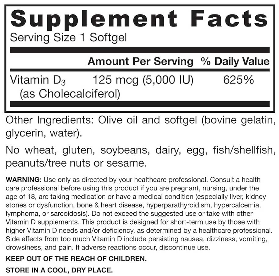 Jarrow Formulas Vitamin D3 5000 IU Ingredients