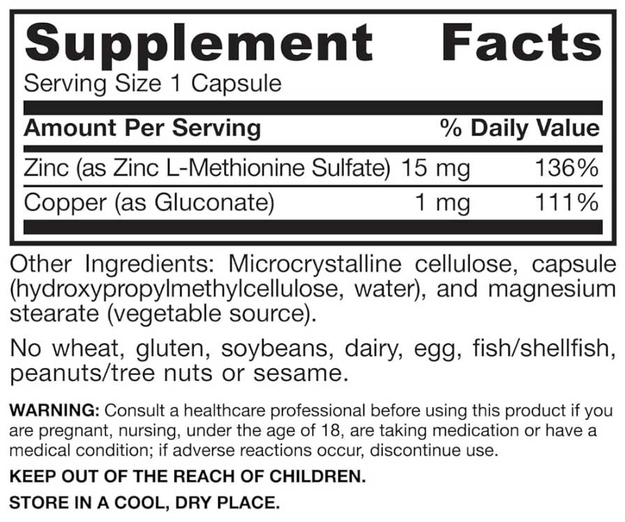 Jarrow Formulas Zinc Balance 15 mg Ingredients