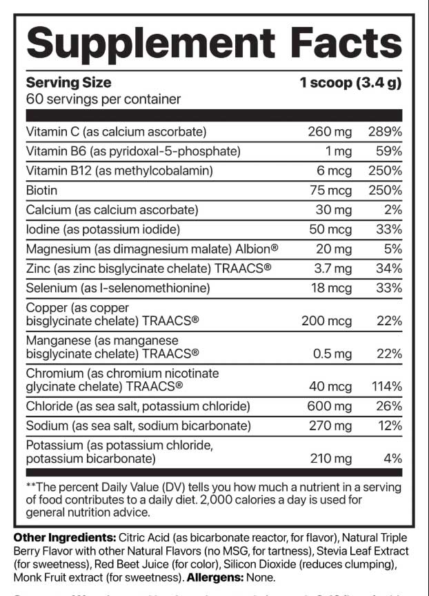 Jigsaw Health Electrolyte Supreme Berry-Licious Ingredients