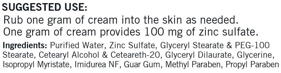 Kirkman Zinc Sulfate Topical Cream Ingredients