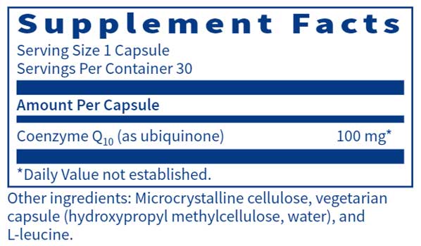 Klaire Labs Coenzyme Q10 100 mg Vegcaps Ingredients