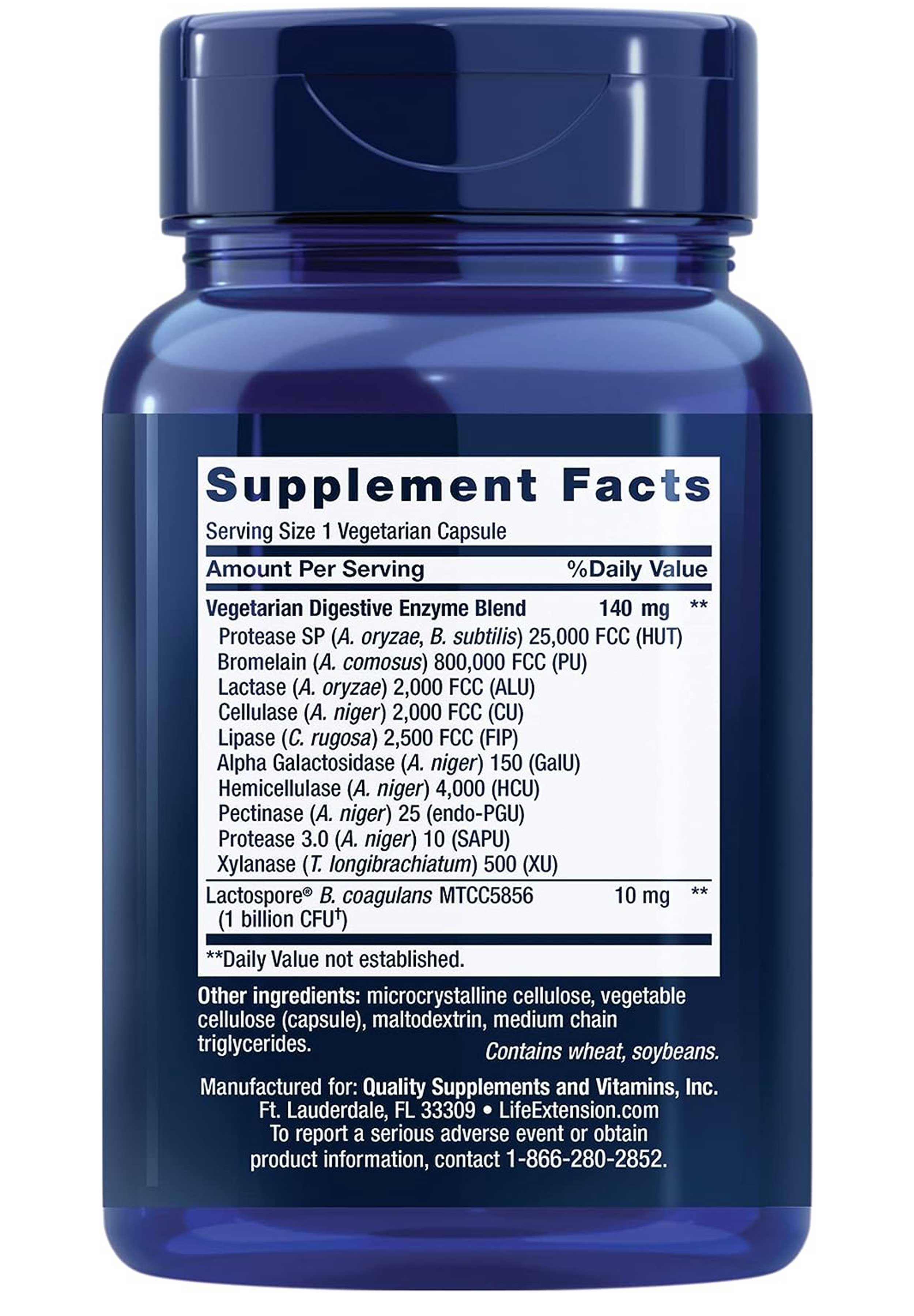 Life Extension Enhanced Super Digestive Enzymes and Probiotics Ingredients