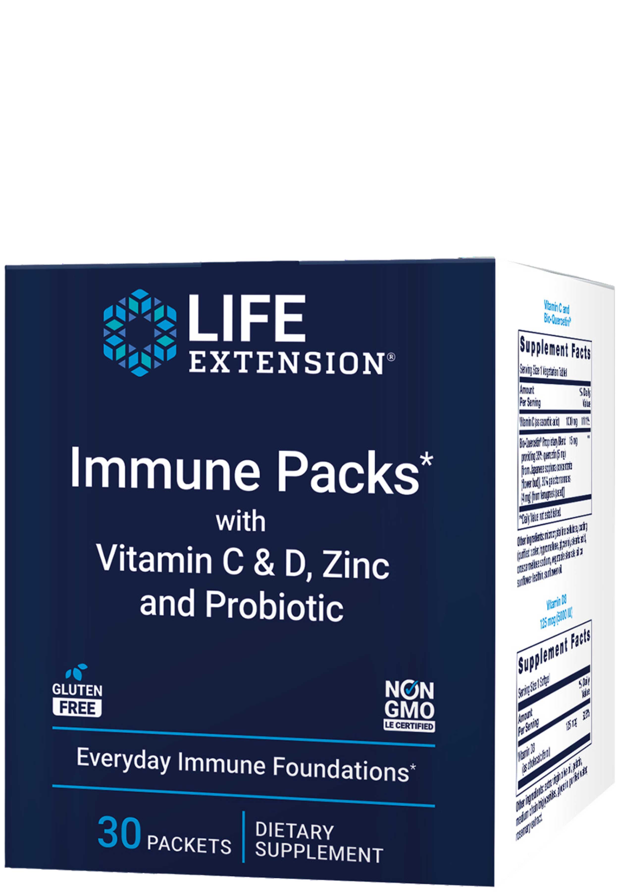 Life Extension Immune Packs with Vitamin C & D, Zinc and Probiotic