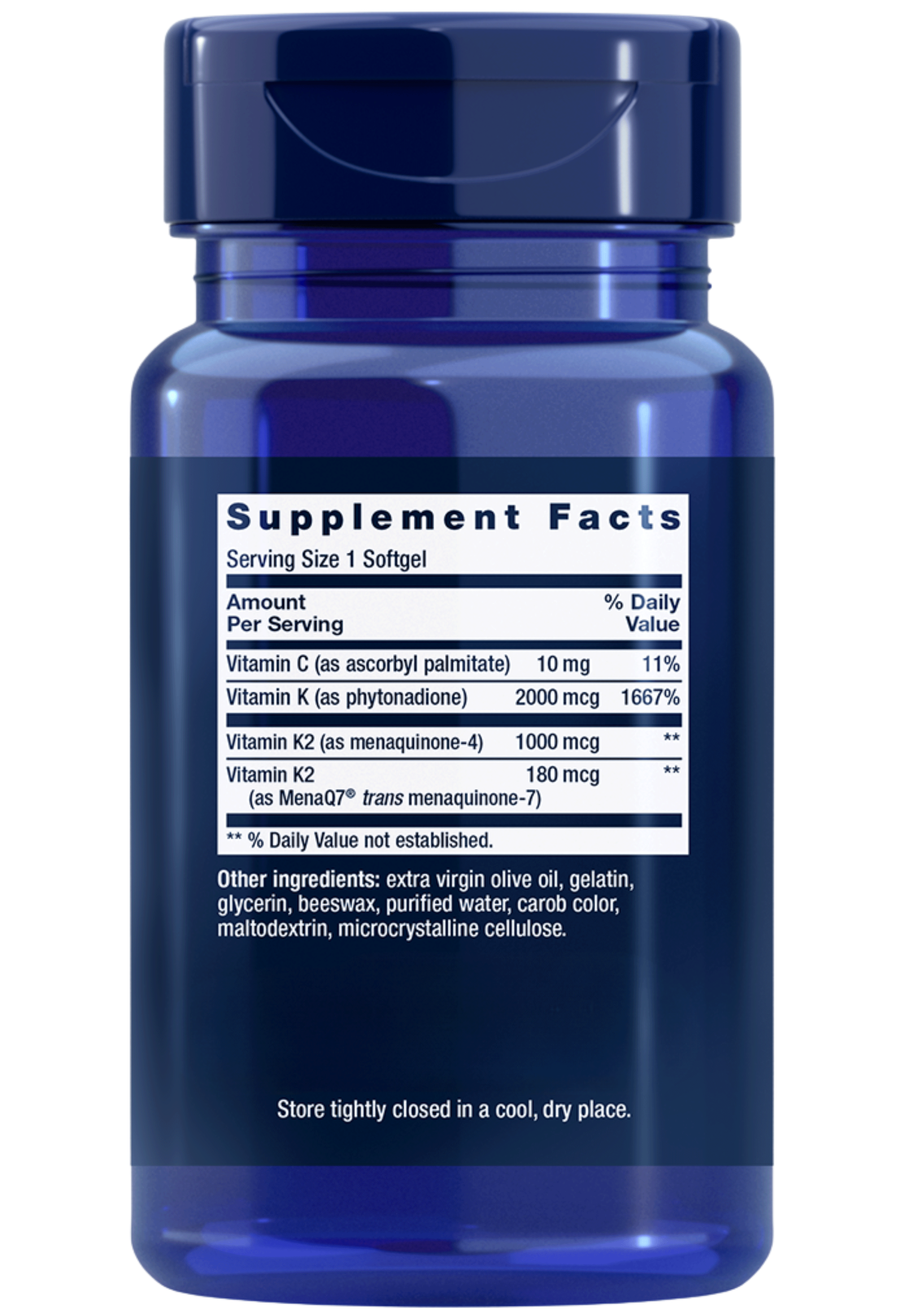 Life Extension Super K (Two Forms of K2 Plus K1) Ingredients