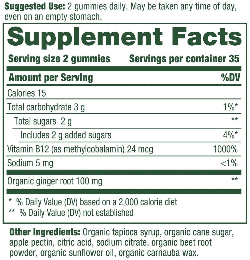 MegaFood B12 Energy Ginger Gummies Ingredients