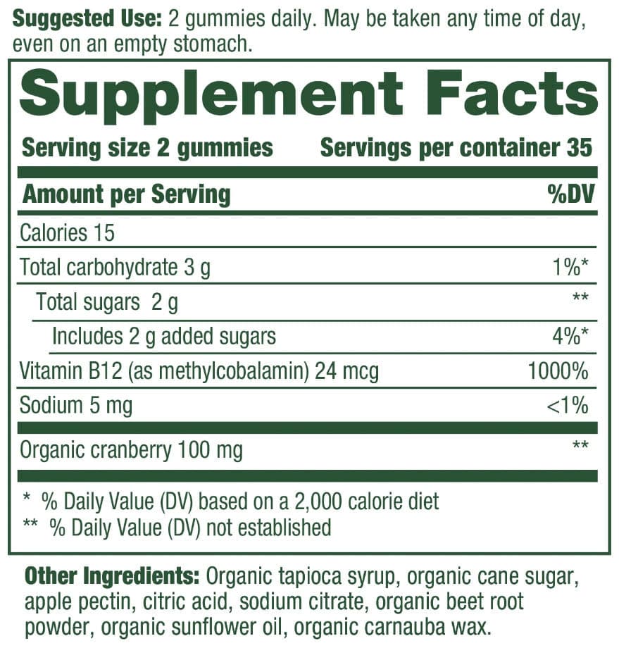 MegaFood B12 Energy Gummies - Cranberry Ingredients