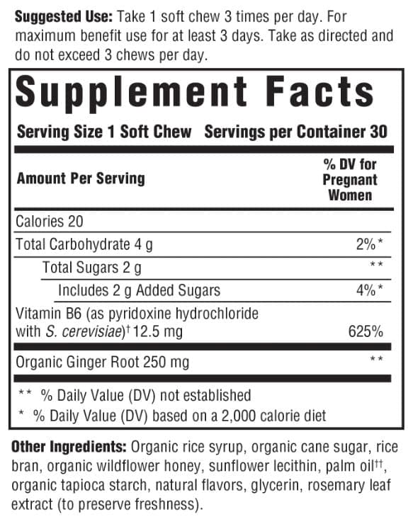 MegaFood Baby & Me 2 Morning Sickness Nausea Relief Soft Chews Ingredients