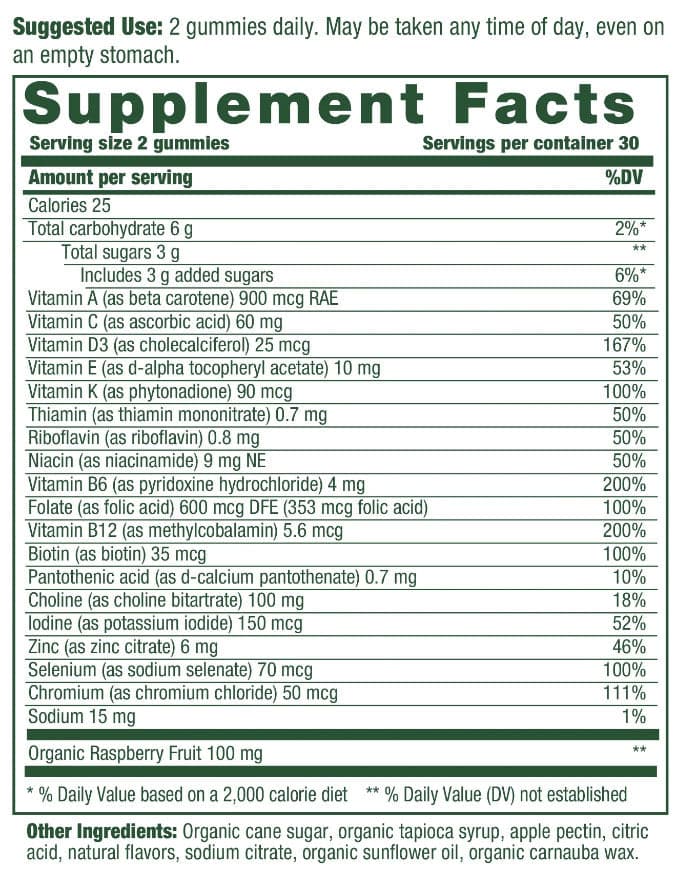 MegaFood Baby & Me 2 Prenatal Multi Gummies Ingredients