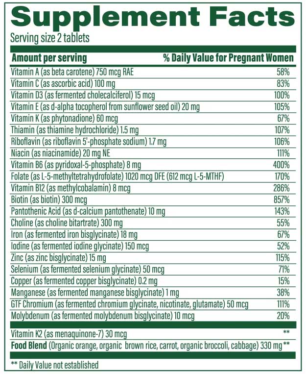 MegaFood Baby & Me 2 Prenatal Multi Ingredients