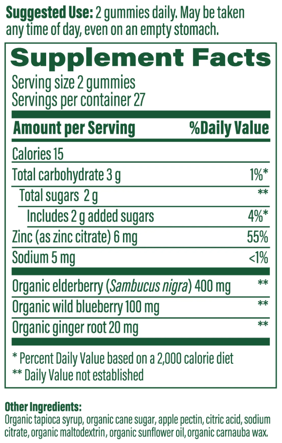 MegaFood Elderberry Immune Support Ingredients