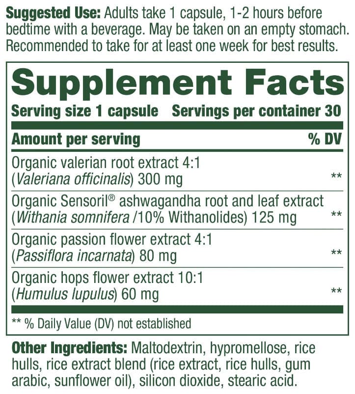 MegaFood Herbal Sleep Ingredients