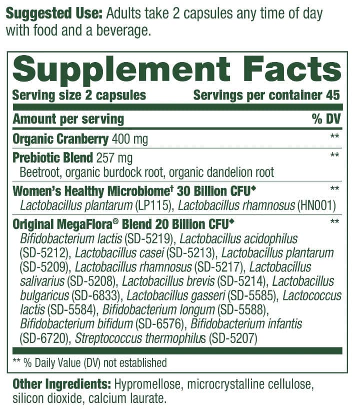 MegaFood MegaFlora Women's Probiotic + Prebiotic Ingredients