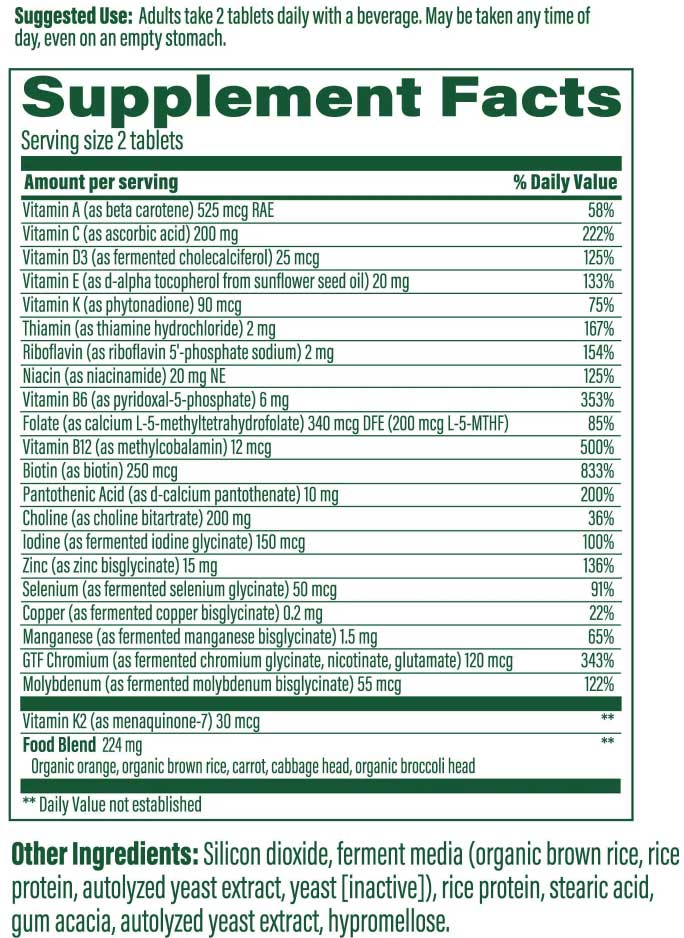 MegaFood Men's 40+ Advanced Multivitamin (Formerly Multi For Men 40+) Ingredients
