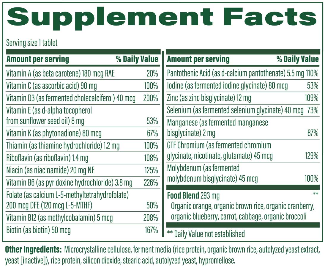 MegaFood Men's 55+ One Daily Multivitamin (Formerly Men Over 55 One Daily) Ingredients